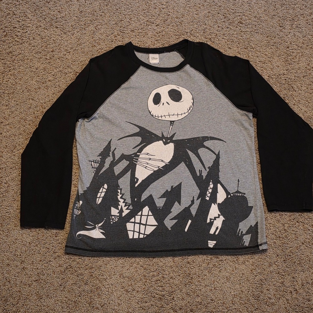 Disney Store Nightmare Before Christmas Jack Skellington Raglan Shirt Gray XL